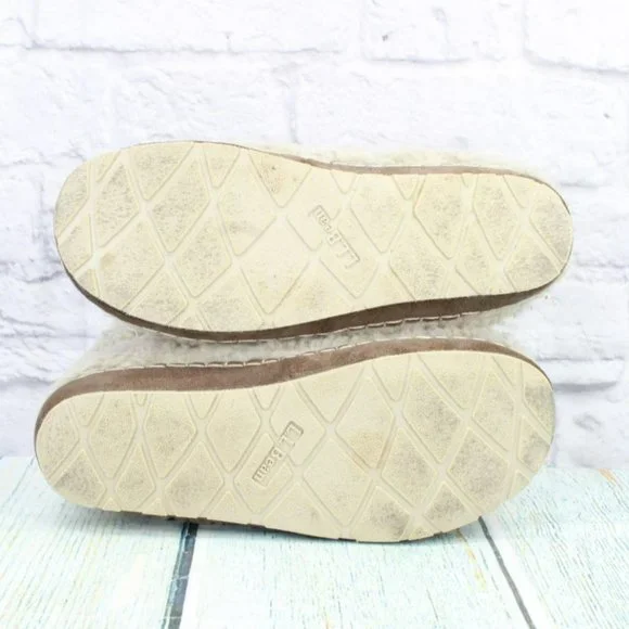 LL Bean Tan Wool Slip On Cozy Pile Fleece Lined Slipper Booties Size 8 M - Picture 9 of 9